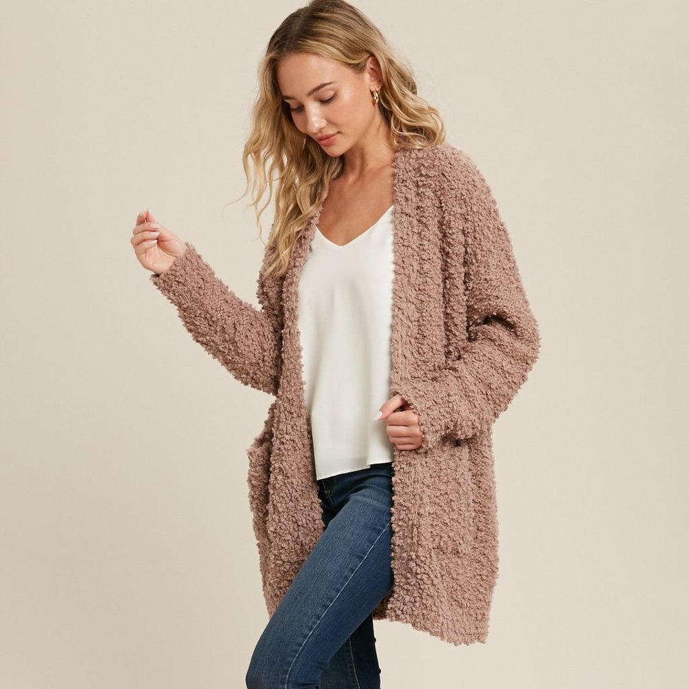 Bluivy Fluffy Bouclé Open Front Cardigan